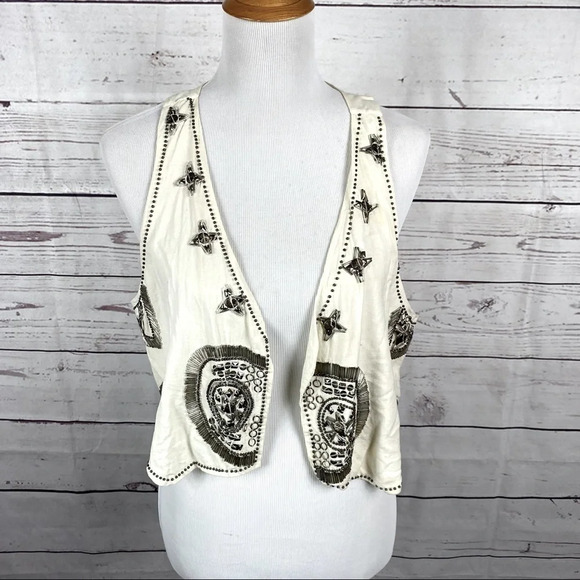 River Island Jackets & Blazers - RIVER Island linen and cotton blend beaded embroidered vest Sz 18